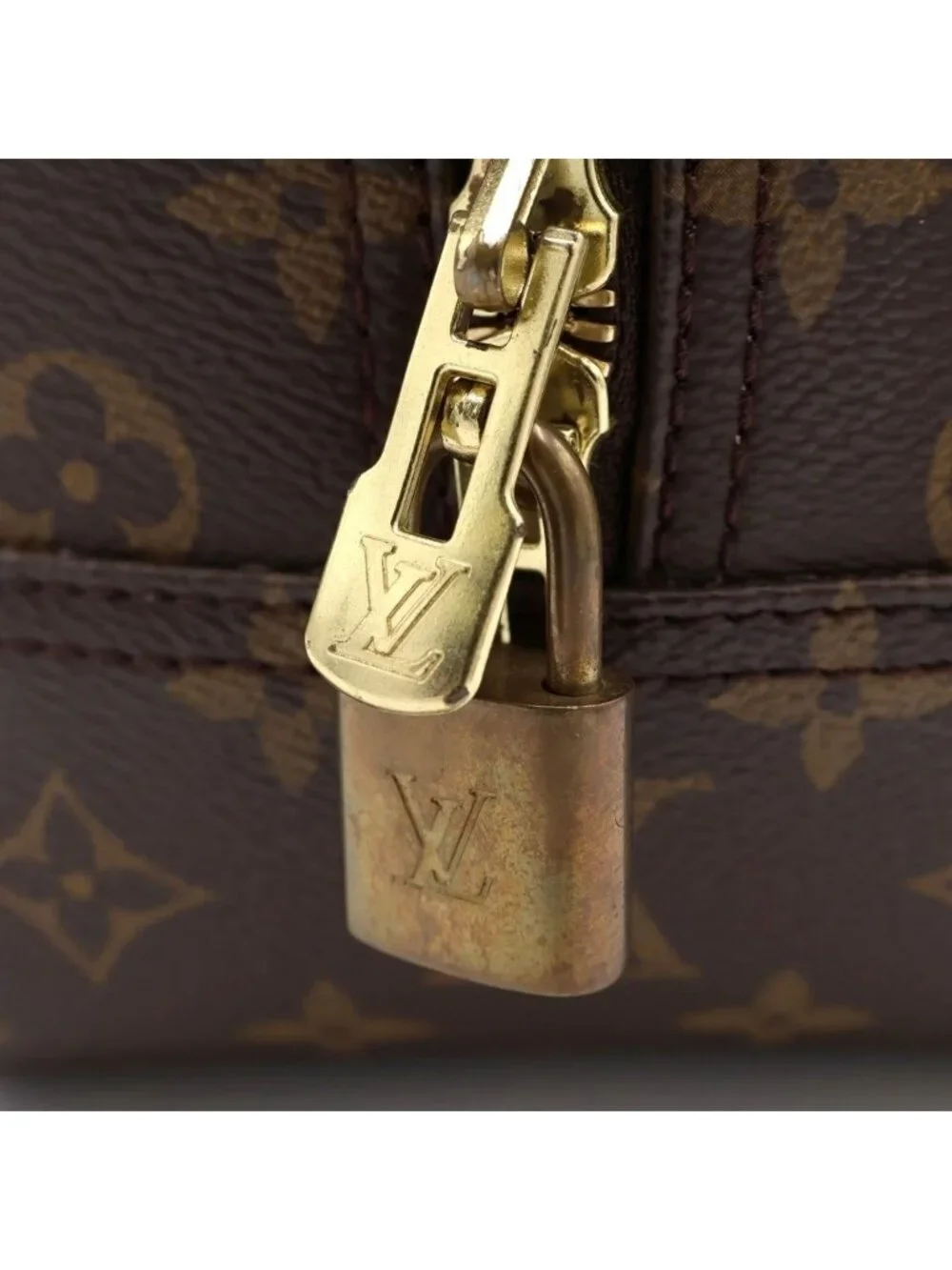 Louis Vuitton Monogram Deauville Handbag Brown Leather Gold